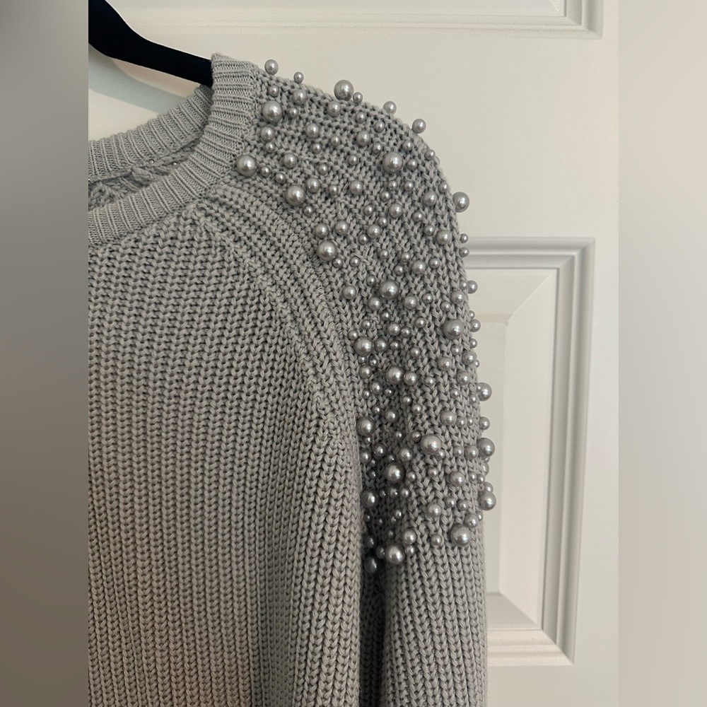 NWT Michelle Mason Faux Pearl-embellished Cotton Sweater - Picture 4 of 4
